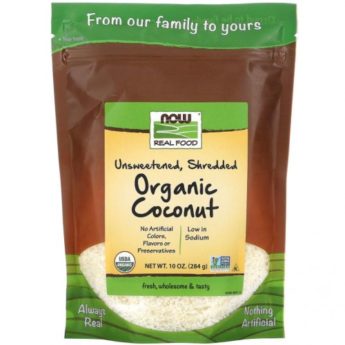NOW Foods, 오가닉 코코넛, 언스위튼드, 슈레디드, 10 oz (284 g)