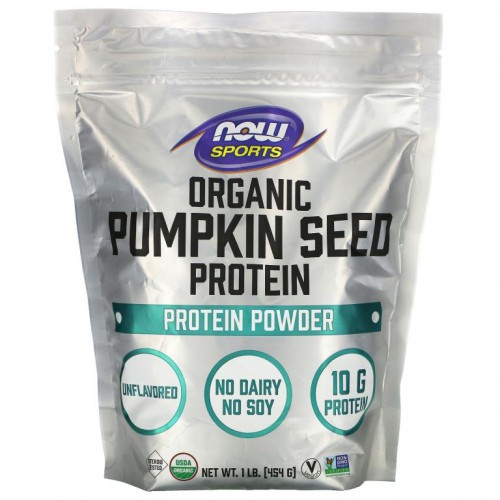NOW Foods, 스포츠, 유기농 호박씨 단백질 분말, 무맛, 454g (1 lb)