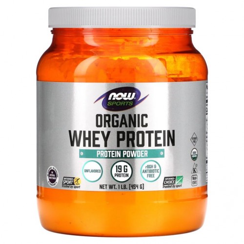 NOW Foods, 스포츠, 유기농 유청 단백질, 천연 무맛, 454g (1lb)