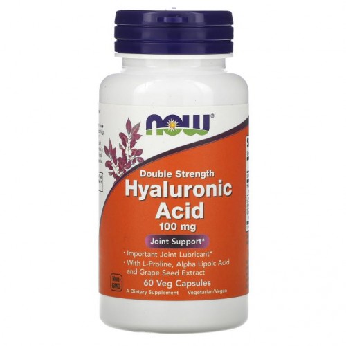 NOW Foods, 히아루론산, 더블 스트랭스, 100 mg, 60 야채 캡슐