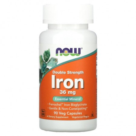 NOW Foods, 철분, 더블 스트렝스, 36mg, 베지 캡슐 90정