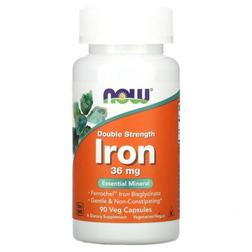 NOW Foods, 철분, 더블 스트렝스, 36mg, 베지 캡슐 90정