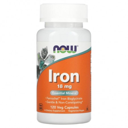 NOW Foods, 철분, 18mg, 베지 캡슐 120정