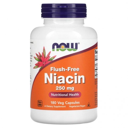 NOW Foods, 홍조 현상 없는 니아신, 250mg, 베지 캡슐 180정