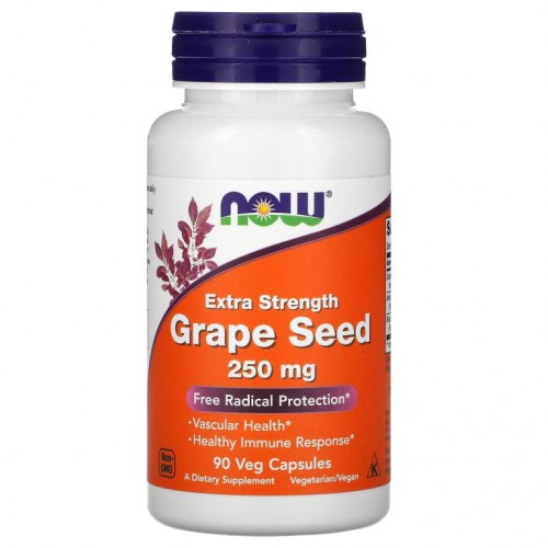 NOW Foods, 엑스트라 스트렝스 포도씨, 250mg, 베지 캡슐 90정