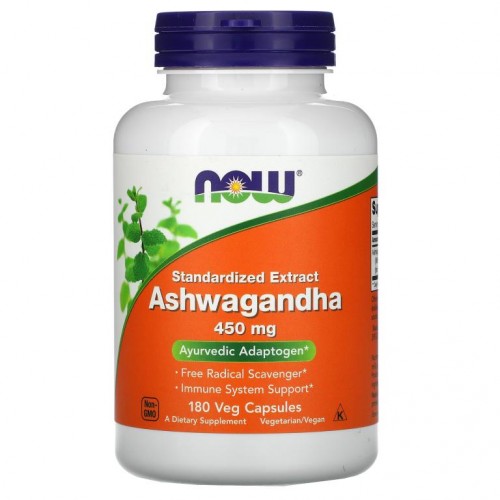 NOW Foods, 표준화된 아슈와간다 추출물, 450mg, 베지 캡슐 180정