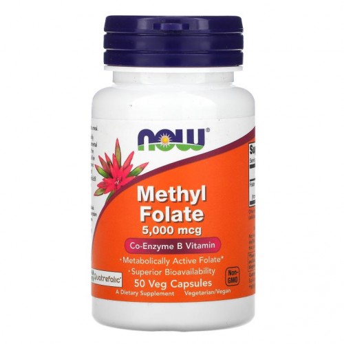 NOW Foods, 메틸엽산, 5,000mg, 베지 캡슐 50정