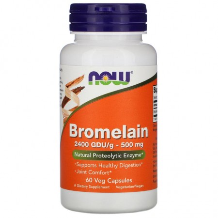 NOW Foods, 브로멜라인, 500 mg, 60 식물성 캡슐