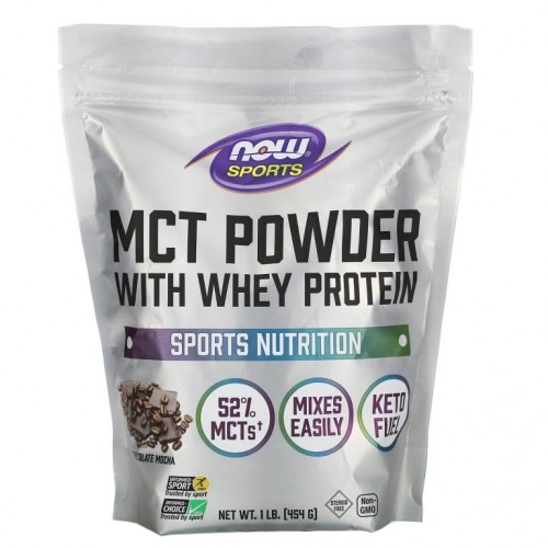 NOW Foods, 스포츠, 유청 단백질 함유 MCT 분말, 초콜릿 모카, 454g (1 lb)