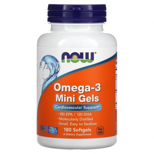 NOW Foods, 오메가3 미니 젤, EPA 180/DHA 120, 소프트젤 180정