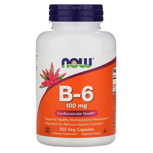 NOW Foods, B-6, 100mg, 베지 캡슐 250정