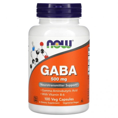 NOW Foods, 비타민B-6 함유 GABA, 500mg, 베지 캡슐 100정