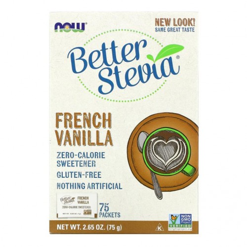 NOW Foods, BetterStevia, 제로 칼로리 감미료, 프렌치 바닐라, 75팩, 각 1g
