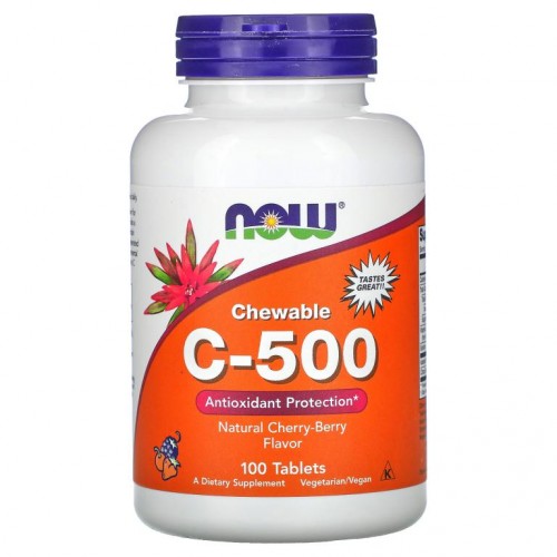 NOW Foods, 츄어블 C-500, 천연 체리 베리 맛, 100정