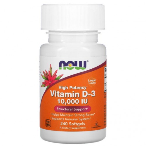 NOW Foods, 비타민D-3, 250mcg(10,000IU), 소프트젤 240정