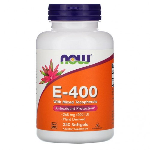NOW Foods, 혼합 토코페롤 첨가 E-400, 268mg (400IU), 소프트젤 250정