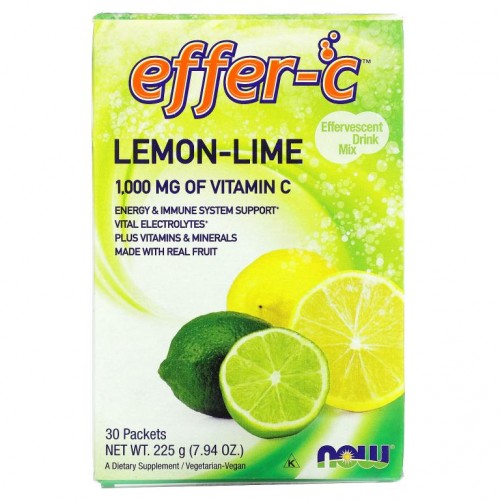 NOW Foods, Effer-C, 발포성 드링크 믹스, 레몬 라임, 1,000mg, 30팩, 각 7.5g