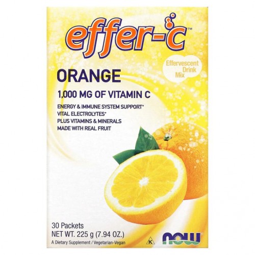 NOW Foods, Effer-C, 드링크 믹스 발포정, 오렌지, 1,000mg, 30팩, 각 7.5g(0.26oz)