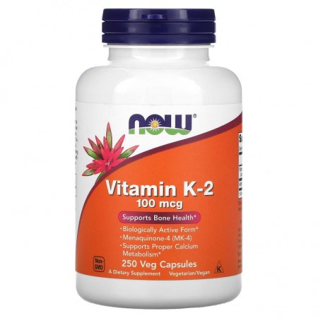 NOW Foods, 비타민K-2, 100mcg, 베지 캡슐 250정