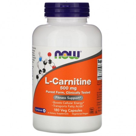 NOW Foods, L-카르니틴, 500 mg, 180 베지 캡슐