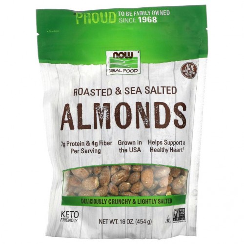 NOW Foods, Real Food, 구운 아몬드, 바다 소금 첨가, 16 oz (454 g)