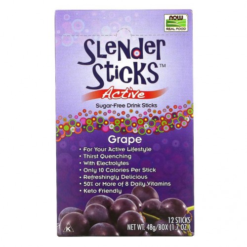 NOW Foods, Real Food, Slender Sticks, 액티브, 포도, 스틱 12포, 48g(1.7oz)