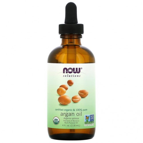 NOW Foods, Solutions, 유기농 인증 & 100% 퓨어 아르간오일, 118ml(4fl oz)