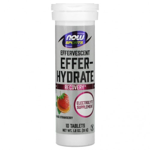 NOW Foods, Sports, 발포-하이드레이트, 오렌지 딸기맛, 10정, 51g(1.8oz)