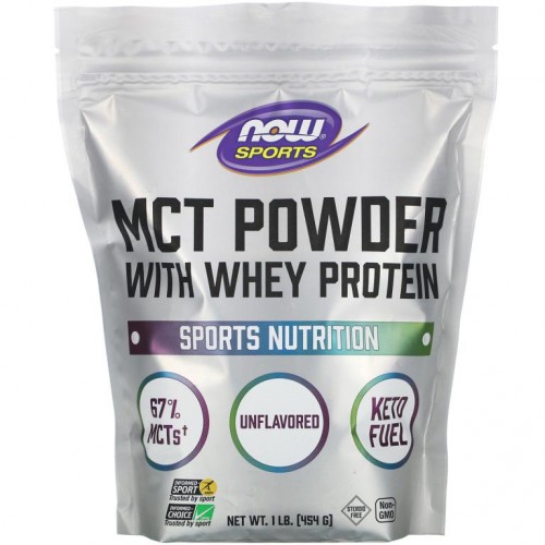 NOW Foods, Sports, 유청 단백질 함유 MCT 분말, 무맛, 454g(1lb)