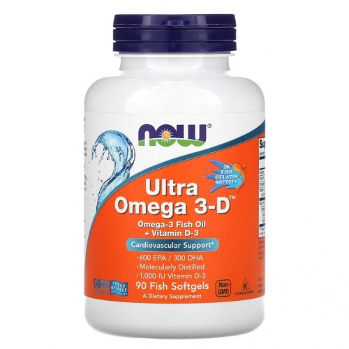 NOW Foods, Ultra Omega 3-D, EPA 600/DHA 300, 피쉬 소프트젤 90정