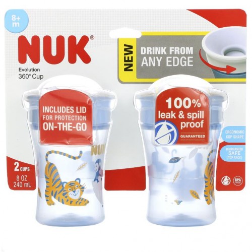 NUK, 에볼루션 360컵, 8개월 이상, 2컵, 240ml(8oz)