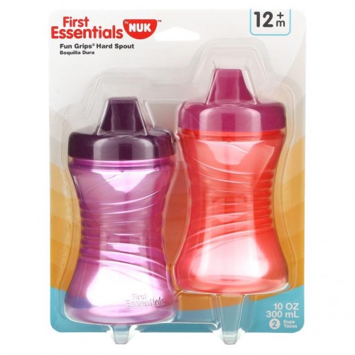 NUK, First Essentials, Fun Grips Hard Spout, Pink/Purple, 12+ Months, 2 Cups