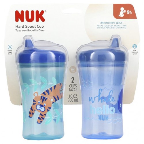 NUK, Gerber Graduates, 어드밴스 성장 컵, 12개월 이상, 남아용, 2컵, 개당 300ml(10oz)