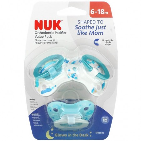 NUK, Orthodontic Pacifier Value Pack, 6-18 Months, Boy, 3 Pack