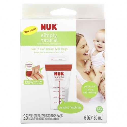 NUK, Seal 'n Go 모유 저장 팩, 저장 팩 25개, 각 6 oz (180 ml)