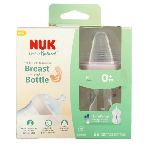 NUK, Simply Natural, Bottles, 0+ Months, Slow, 2 Pack, 5 oz ( 150 ml) Each