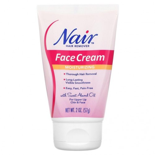 Nair, 제모제, 모이스처라이징 페이스 크림, 인중, 턱, 얼굴용, 57g(2oz)