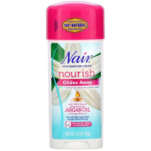 Nair, 헤어 리무버, 글라이드 어웨이, 영양 공급, 비키니 부위, 팔 및 겨드랑이용, 93g(3.3oz)