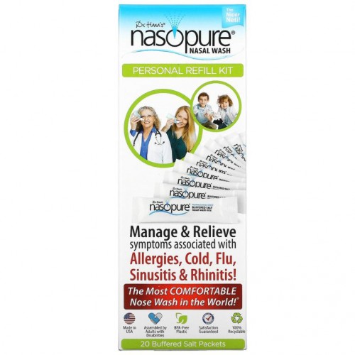 Nasopure, 비강 세척, 개인용 리필 키트, 식염수 패킷 20개입