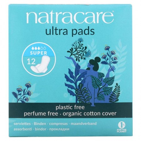 Natracare, 울트라 패드, 유기농 순면 커버, 슈퍼, 12개입