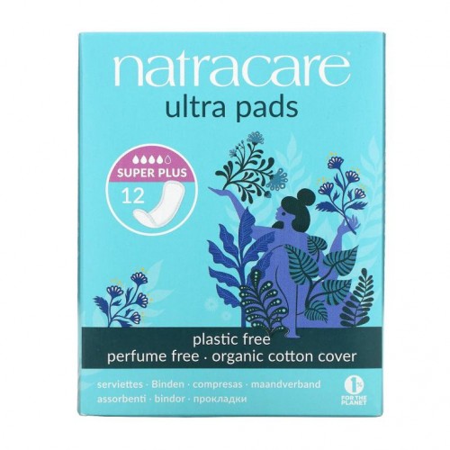 Natracare, 울트라 패드, 유기농 순면 커버, 슈퍼 플러스, 12개입