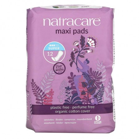 Natracare, 맥시 패드, 유기농 순면 커버, 슈퍼, 12개입