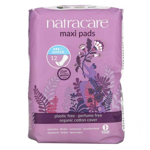 Natracare, 맥시 패드, 유기농 순면 커버, 슈퍼, 12개입