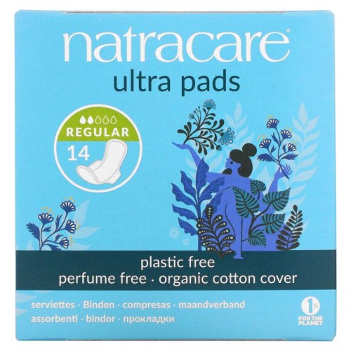 Natracare, 울트라 패드, 유기농 순면 커버, 레귤러, 14개입