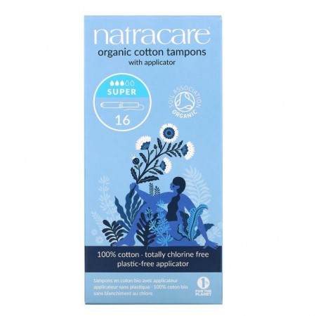 Natracare, 유기농 순면 탐폰, 애플리케이터 포함, 슈퍼, 탐폰 16개