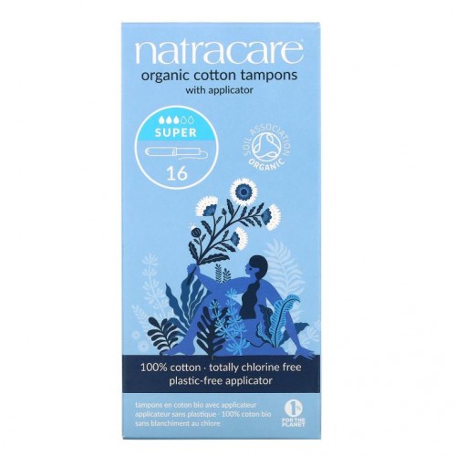 Natracare, 유기농 순면 탐폰, 애플리케이터 포함, 슈퍼, 탐폰 16개