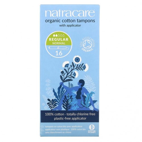 Natracare, 유기농 순면 탐폰, 애플리케이터 포함, 레귤러, 탐폰 16개