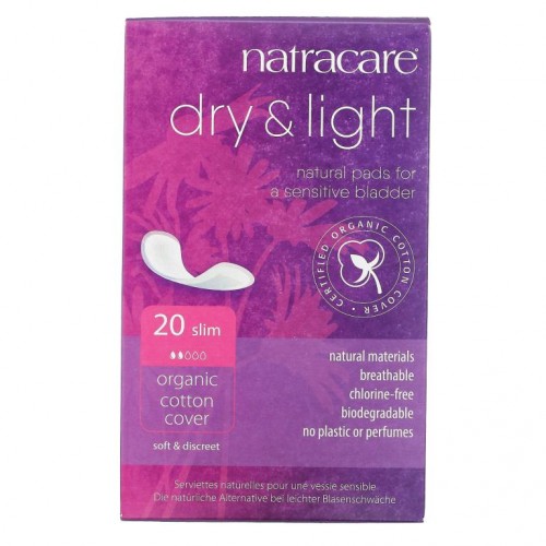 Natracare, Dry & Light, 유기농 순면 커버, 슬림형, 패드 20개입