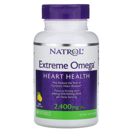 Natrol, 익스트림 오메가, 레몬 맛, 1,200 mg, 60 소프트젤