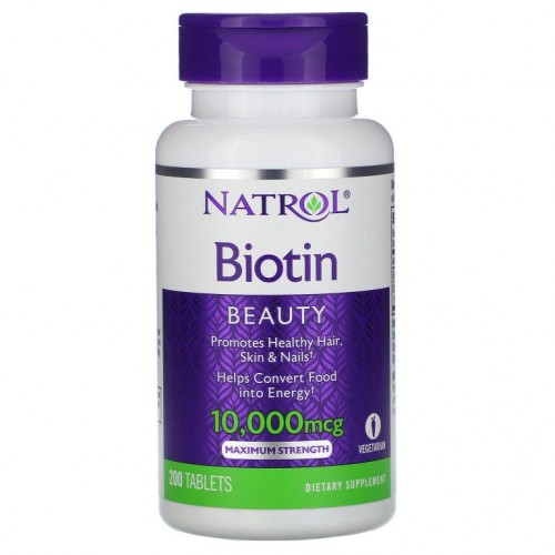 Natrol, 비오틴, 최대 강도, 10,000mcg, 200정